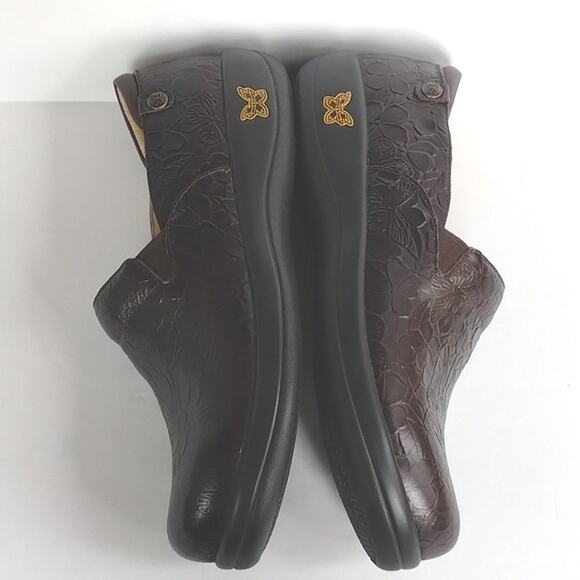 Alegria NEW Keli Flutter Choco Brown Floral Tooled Leather Professional Clog 42 - Picture 7 of 14
